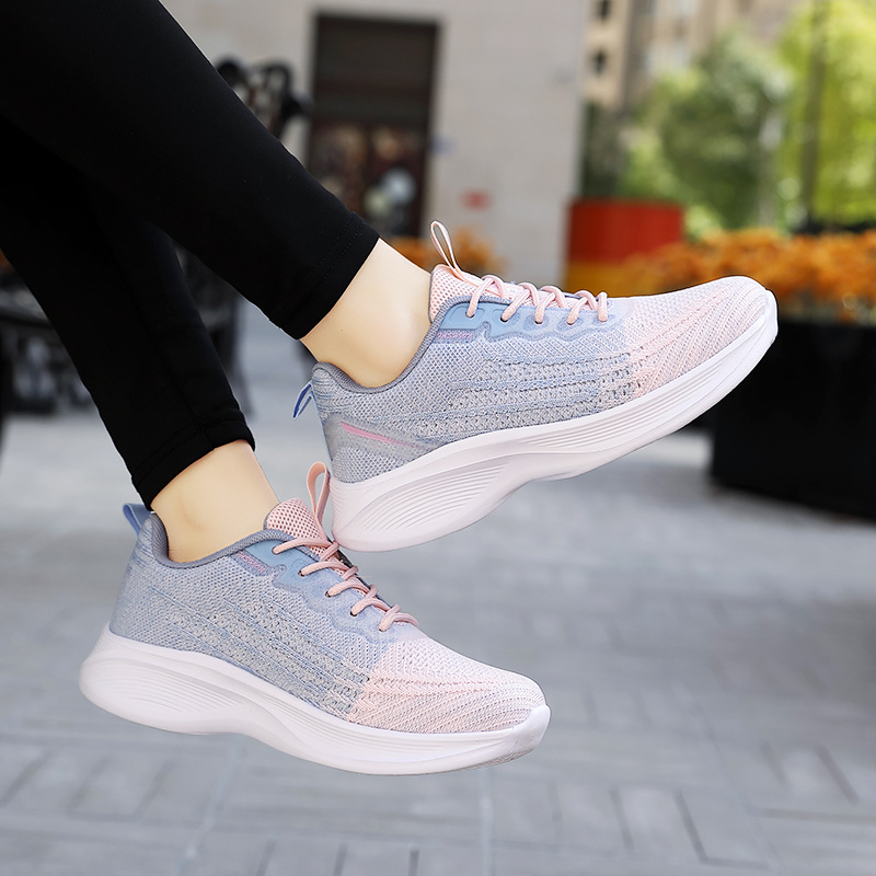 跨境女鞋轻便透气飞织鞋时尚系带大码休闲鞋跑步运动鞋-阿里巴巴