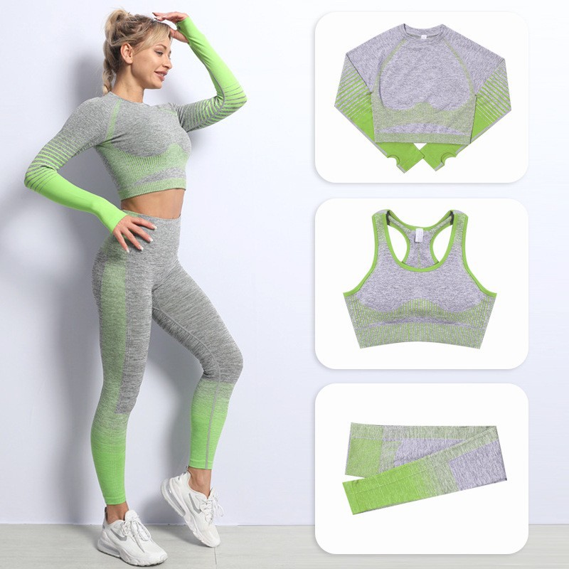 European and American Seamless Yoga Suit Women's Long-Sleeved Workout Clothes Sports Top Yoga Clothes Vest Lulu Yoga Pants Trousers