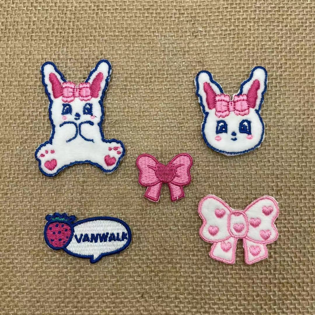 可爱卡通兔子蝴蝶结系列刺绣布贴衣服包包饰品diy装饰补丁贴