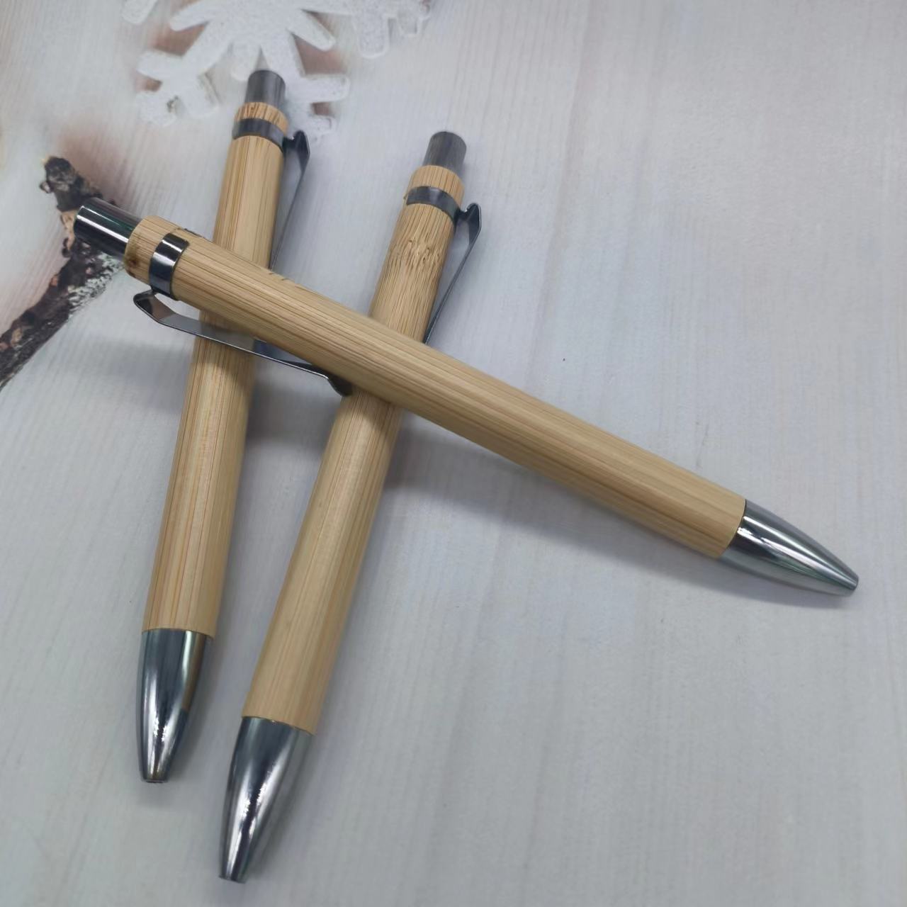 Environmental Protection Two-Channel Light Oil Bamboo Pen Metal Hook Anti-Moth Mildew Bamboo Wood Material Ballpoint Pen Wholesale Advertising Marker