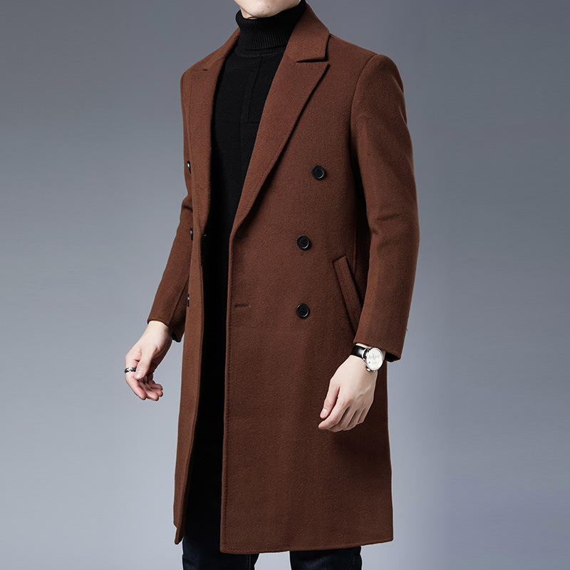 毛呢大衣男长款过膝冬季加厚英伦风羊毛呢子韩版潮流修身羊毛外套