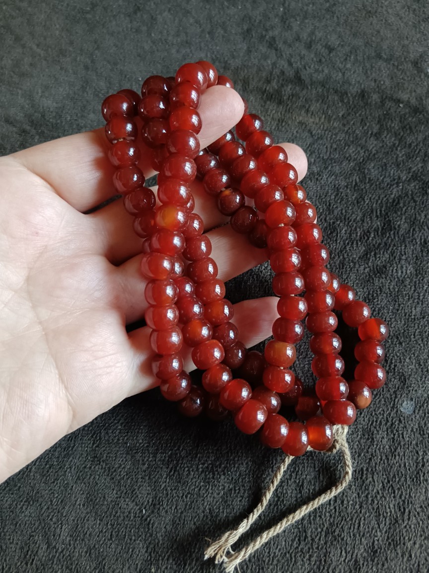 古玩收藏酒红玛瑙吉祥红亮光玛瑙珠串项链 复古玛瑙佛珠念珠配饰