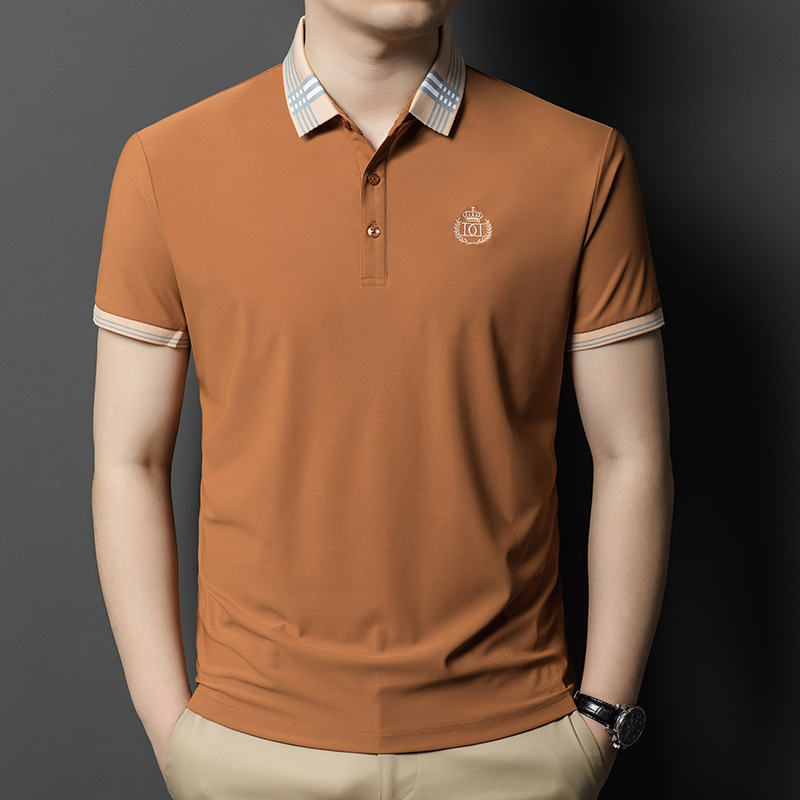 品牌高端2024夏季新款刺绣短袖t恤男士桑蚕丝polo衫商务休闲上衣