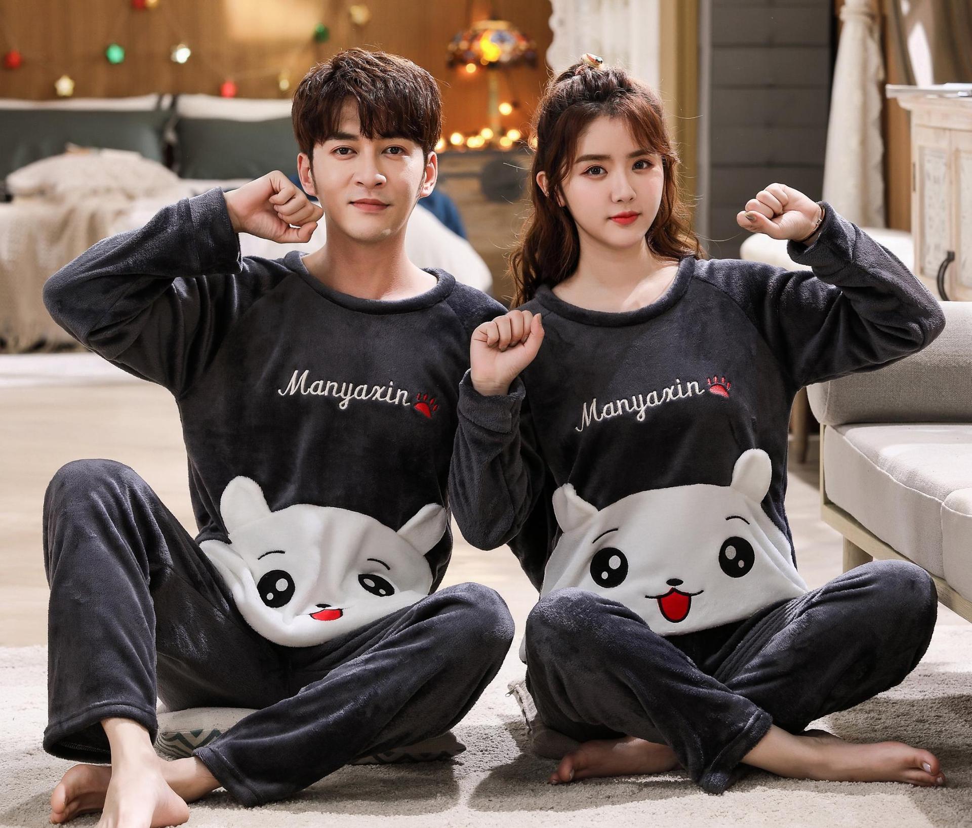 情侣睡衣秋冬季珊瑚绒男女可爱学生加绒加厚保暖法兰绒家居服