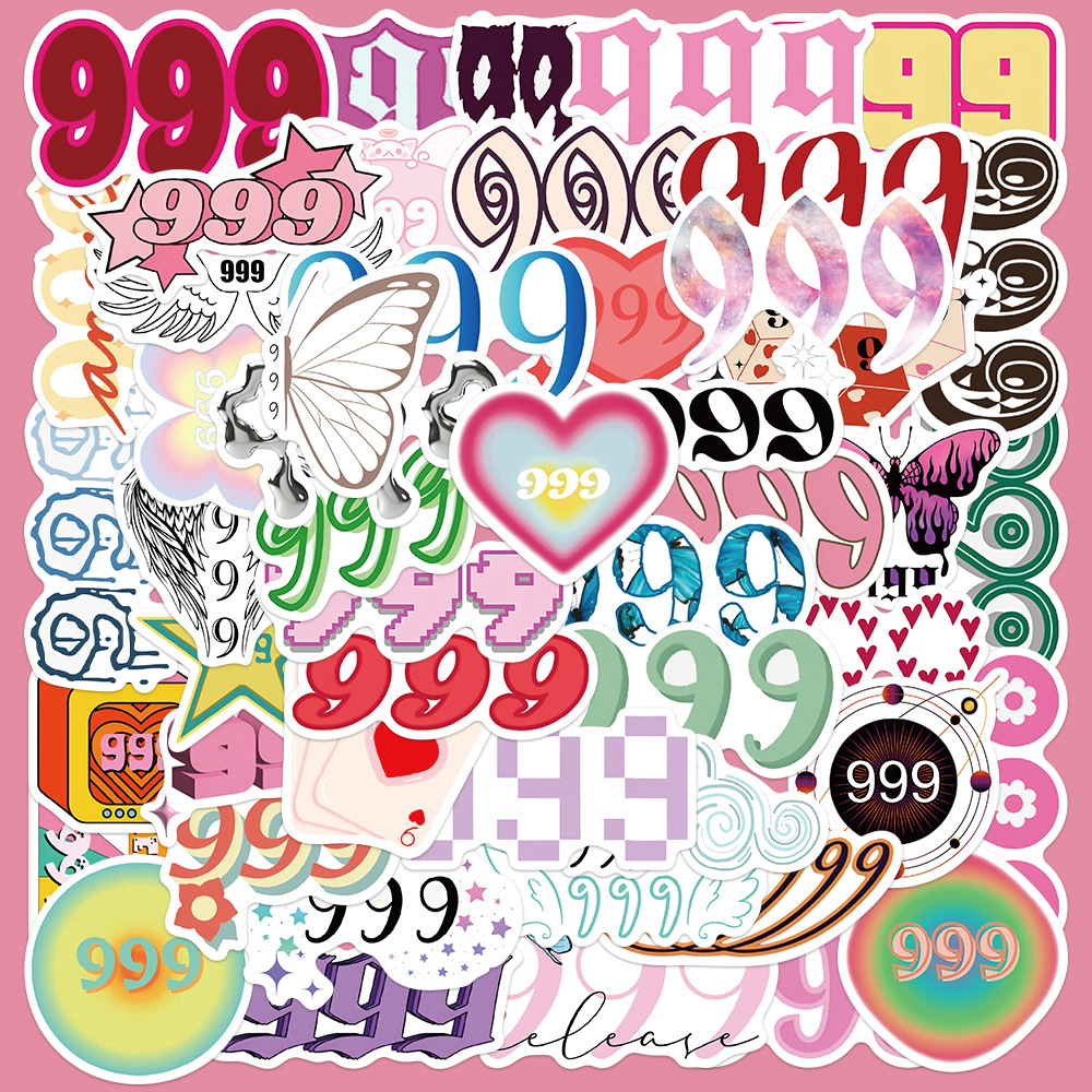50张创意天使数字999贴纸笔记本电脑行李箱保温杯跨境装饰贴画