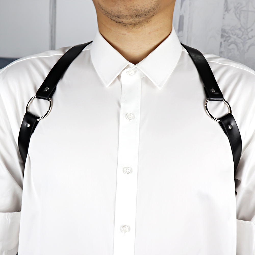 跨境夫妻成人情趣内衣皮革黑色男用皮带肩带sm性用品调教学生房趣