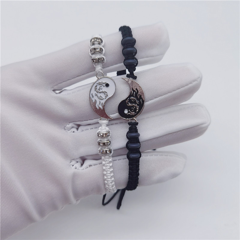 2022 Europe and America Cross Border New Dragon Totem Taiji Couple Bracelet a Pair of Gossip Yin and Yang Friends Woven Hand Strap