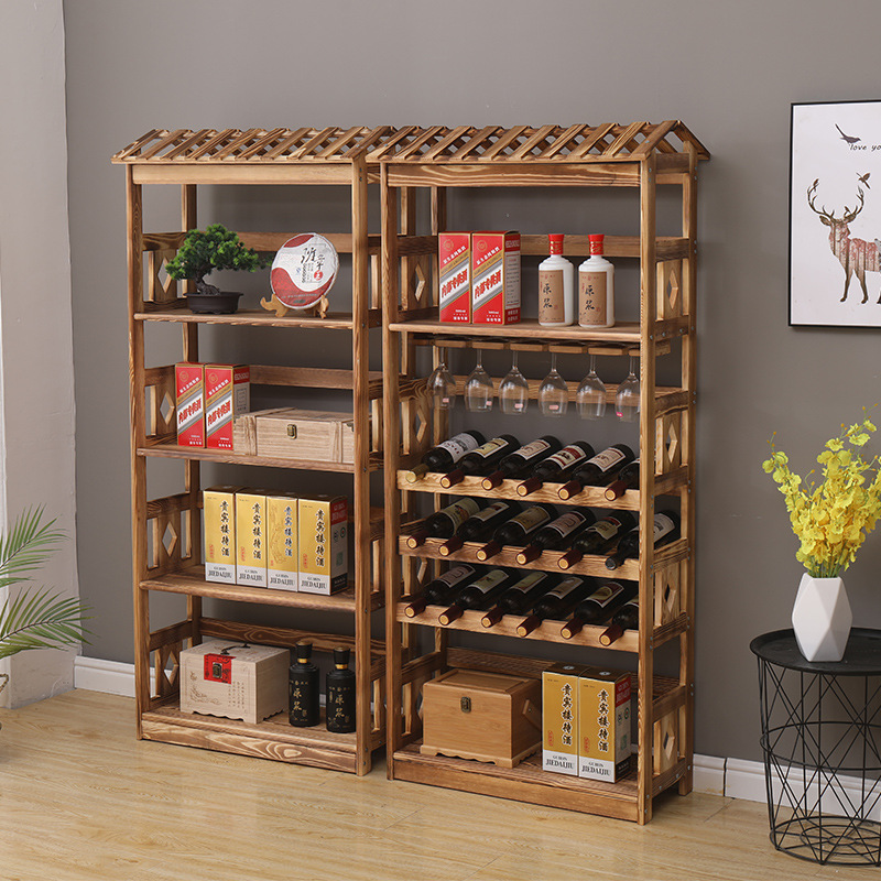 实木红酒架置物架落地白酒架酒柜家用超市便利店货架酒水柜展示架