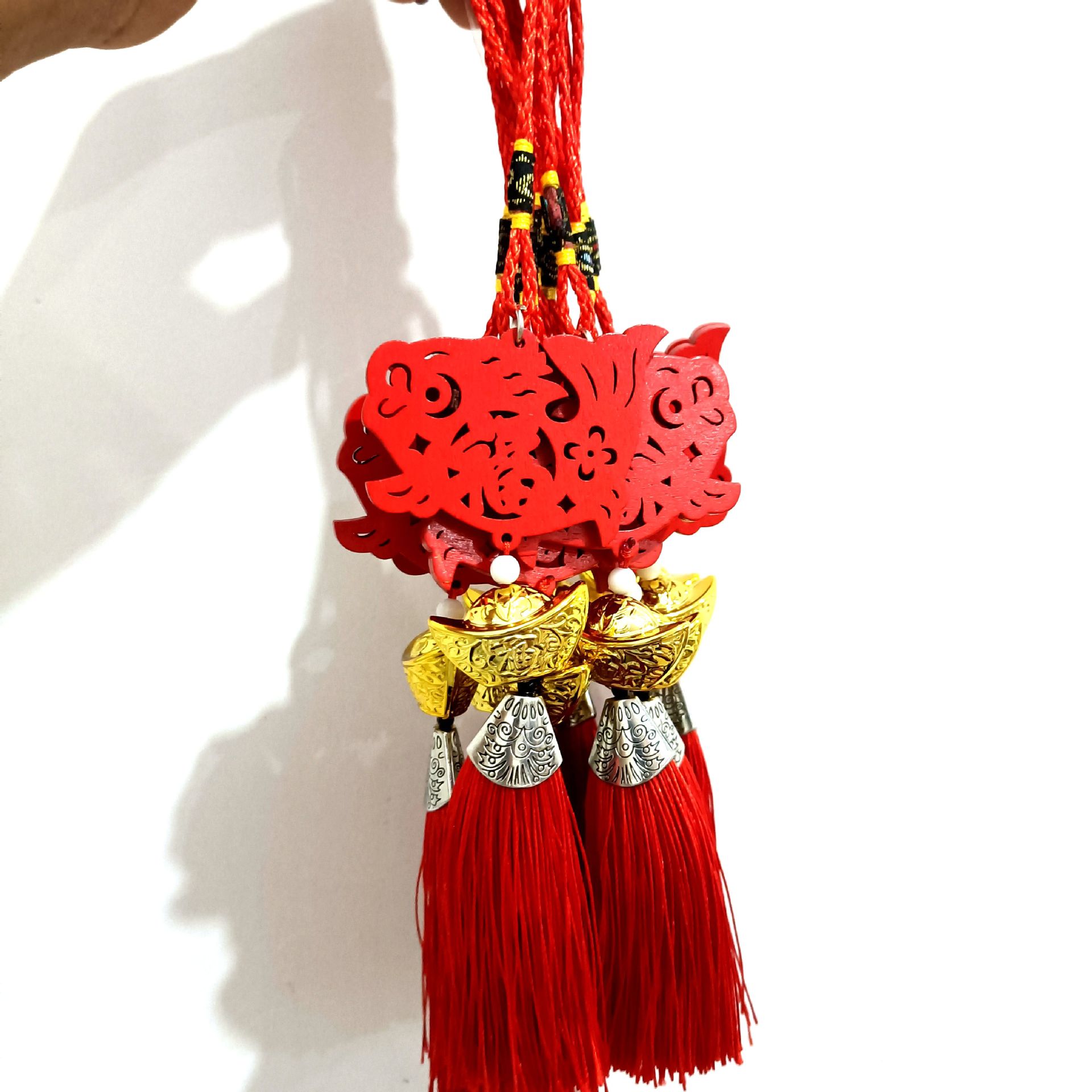 Happy Event Red Sandalwood Carving Hanging Piece Pendant Car Decoration Festive Tassel Pendant Wedding New Year Festival Hollow Pendant 2 Yuan