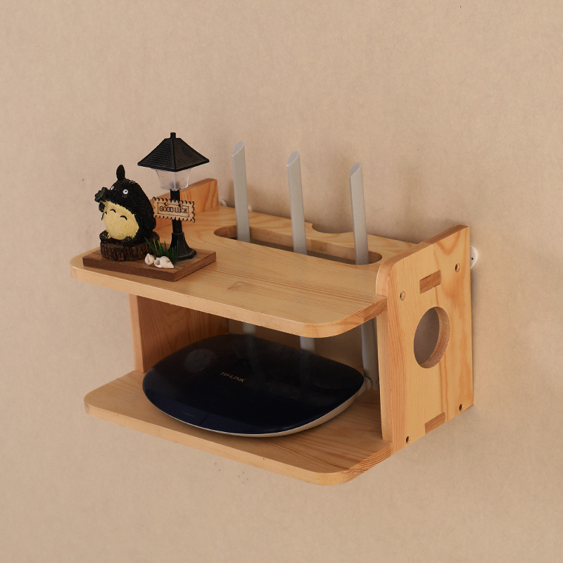 Wall-Mounted Wiff Router Storage Box Wooden STB Shelves Punch-Free Living Room Bedroom Storage Shelves