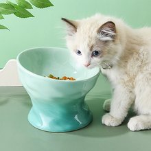 猫碗艺术碗陶瓷猫咪玩斜口大号食盆饭盆喝水碗保护颈椎高脚幼猫碗