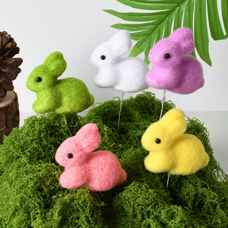 微景观小摆件仿真可爱植绒小兔子工艺品蛋糕装饰卡通公仔园艺造景