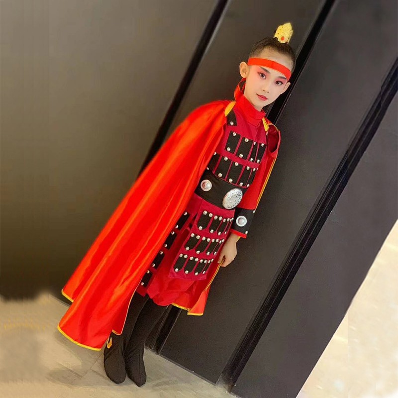 儿童古装演出服古代士兵秦汉三国杨家将花木兰岳飞将军盔甲表演服