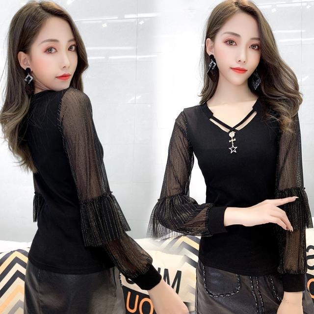 时尚显瘦遮肚修身显瘦长袖t恤潮版打底衫洋气女装上衣秋新款女装