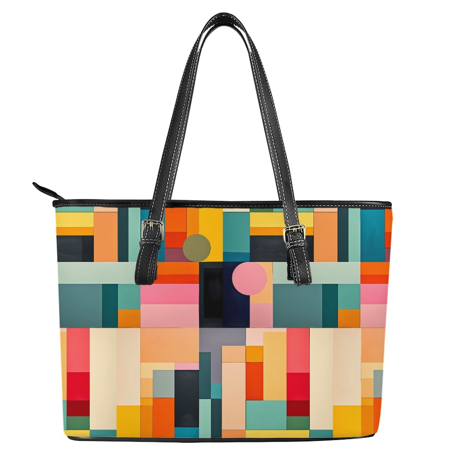 跨境亚马逊新款几何图案印花长方形皮包女式手提包旅行一件代发