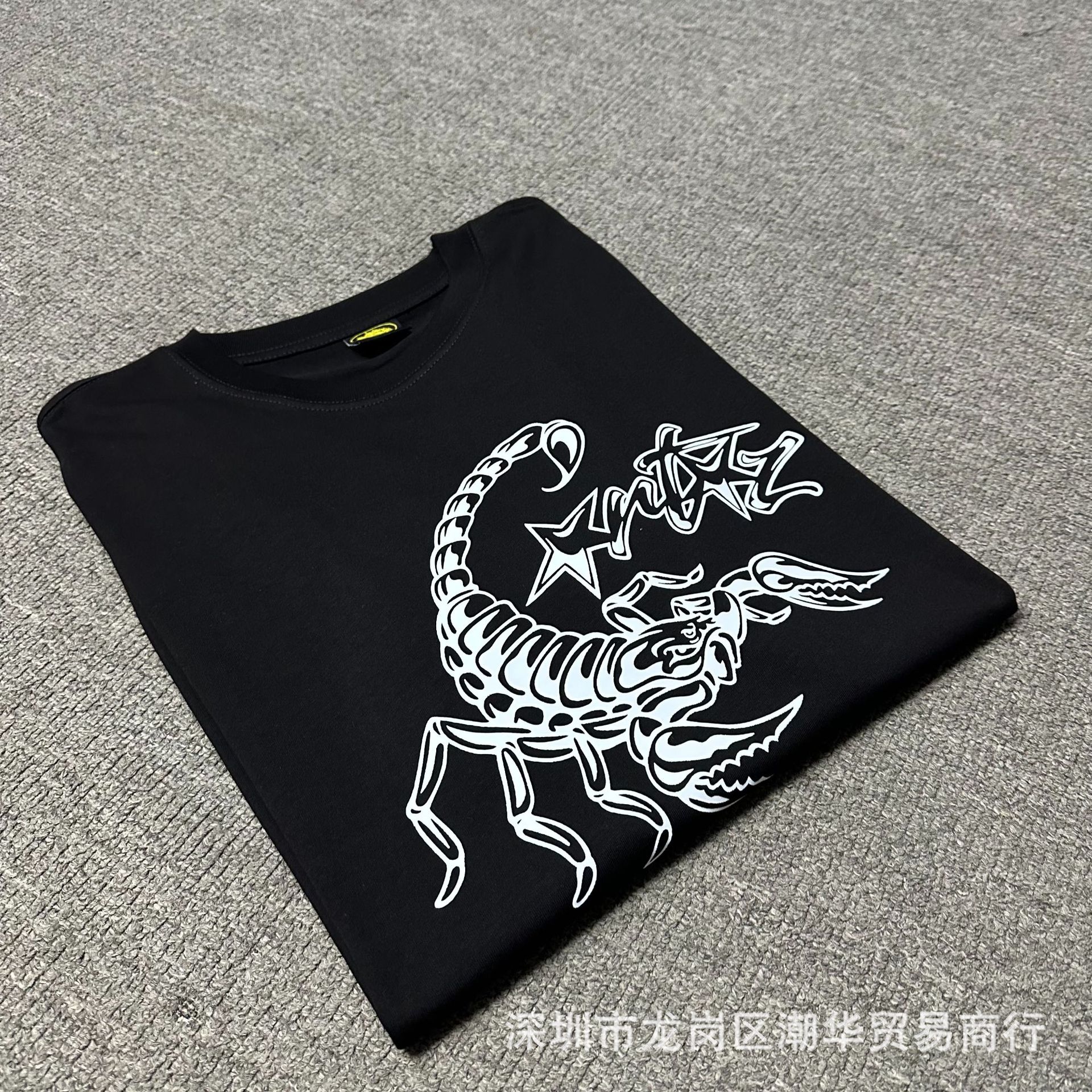 24s跨境欧美潮牌批发代发恶魔岛手绘蝎子印花短袖t恤男女宽松夏季