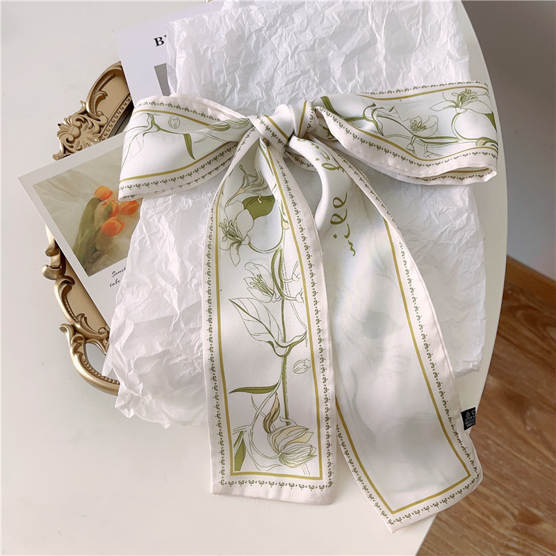 Pastoral Flower High-Grade Long Silk Scarf All-Match Hand Gift Ribbon Super Fairy Tie Hair Band High-Grade Tie Bag Ribbon