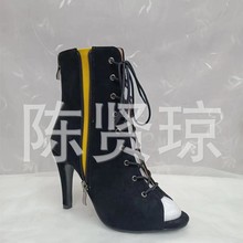 外贸鞋欧美时尚拼色鱼嘴高跟鞋拉丁舞爵士舞大码女鞋凉靴子