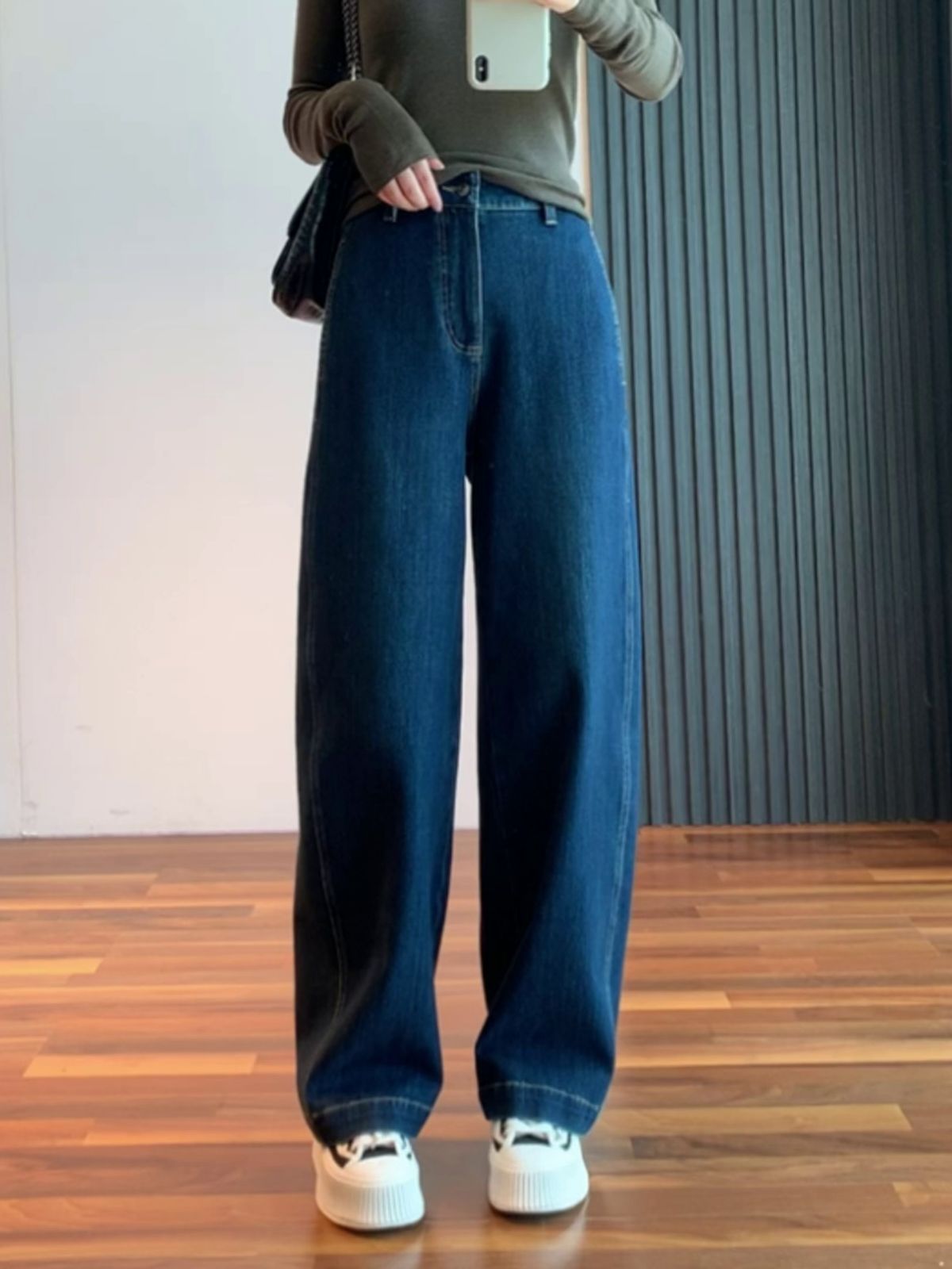B * V Style Super Love Italy Banana Pants Super Elastic Profile High Waist Slimming All-Matching Straight Wide Leg Jeans for Women Autumn