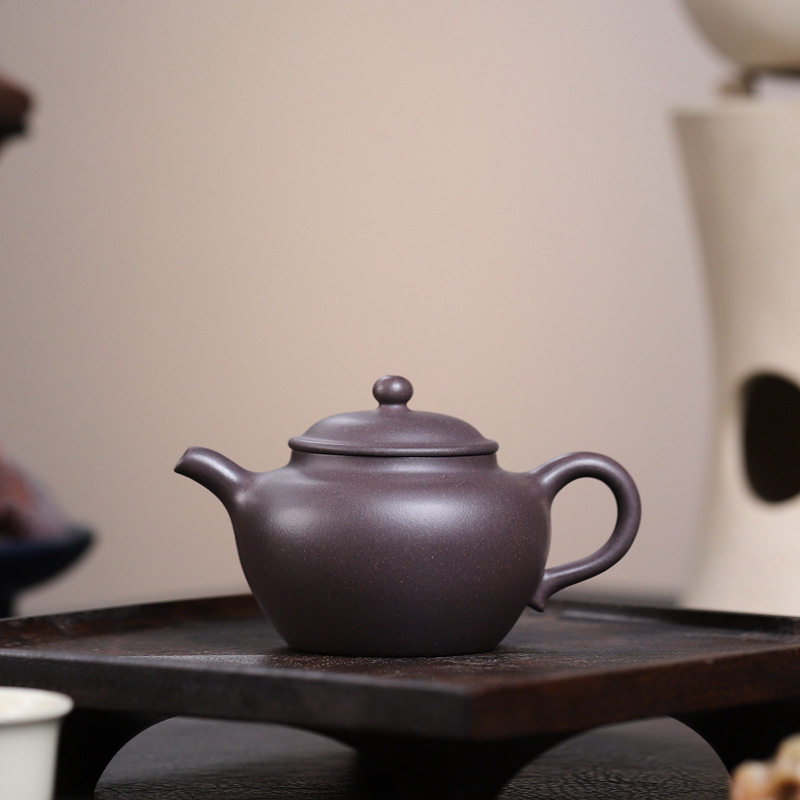 宜兴紫砂壶工堂源头货原矿天青莲子150cc 薄胎内推孔紫砂茶壶茶具
