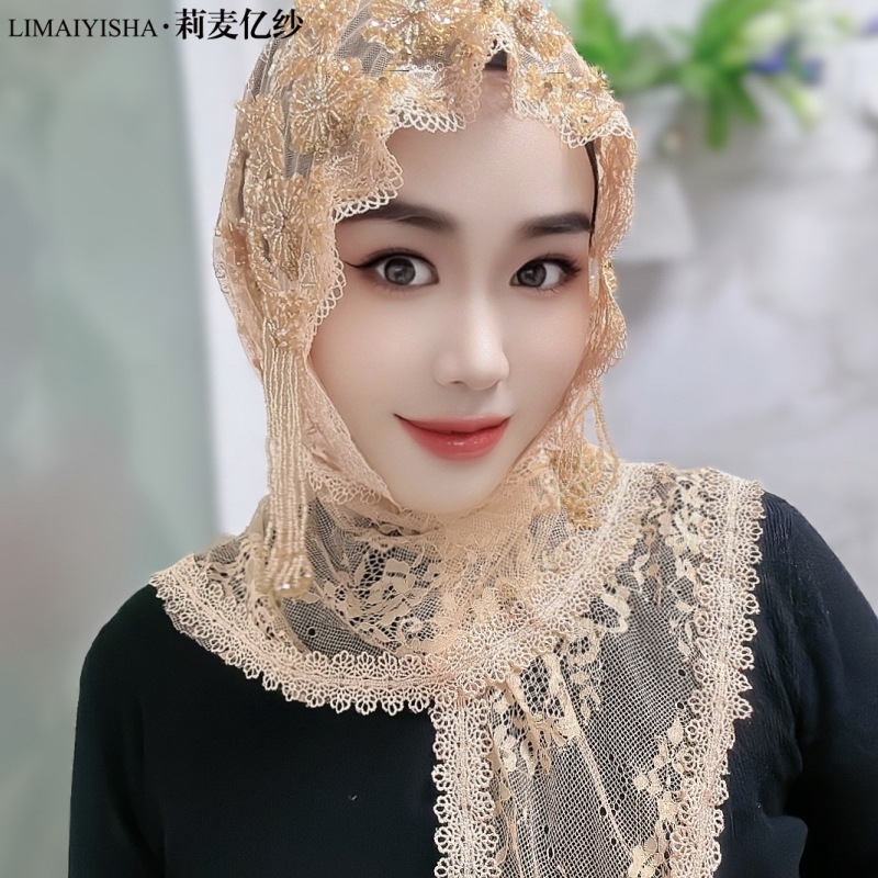 厂家跨境热销披肩帽子纯手工头巾女包头帽回族盖头三角马来纱巾女