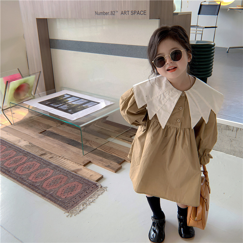 韩版童装女童2023春秋款儿童娃娃尖领连衣裙中小童洋气长袖公主裙