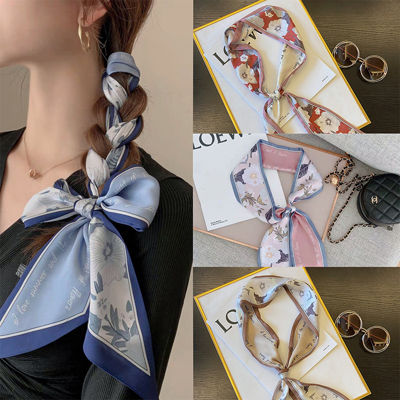new small long scarf women‘s autumn thin and all-matching scarf hair band arm bag scarf autumn and winter ribbon artistic ribbon