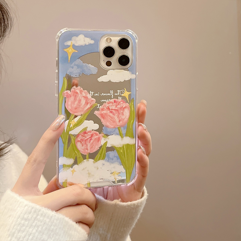 新款郁金香iphone13苹果12手机壳13promax硅胶适用11补妆镜面现货