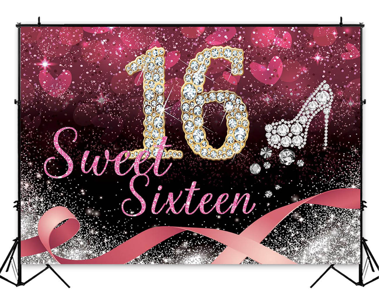 外贸出口ebay亚马逊甜蜜16岁女孩生日派对vinyl摄影背景布5x3