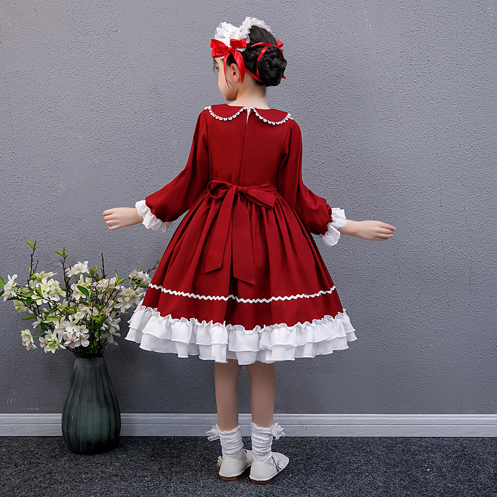 儿童礼服欧美洛丽塔红色女童跨境lolita西班牙晚礼服小女孩公主裙