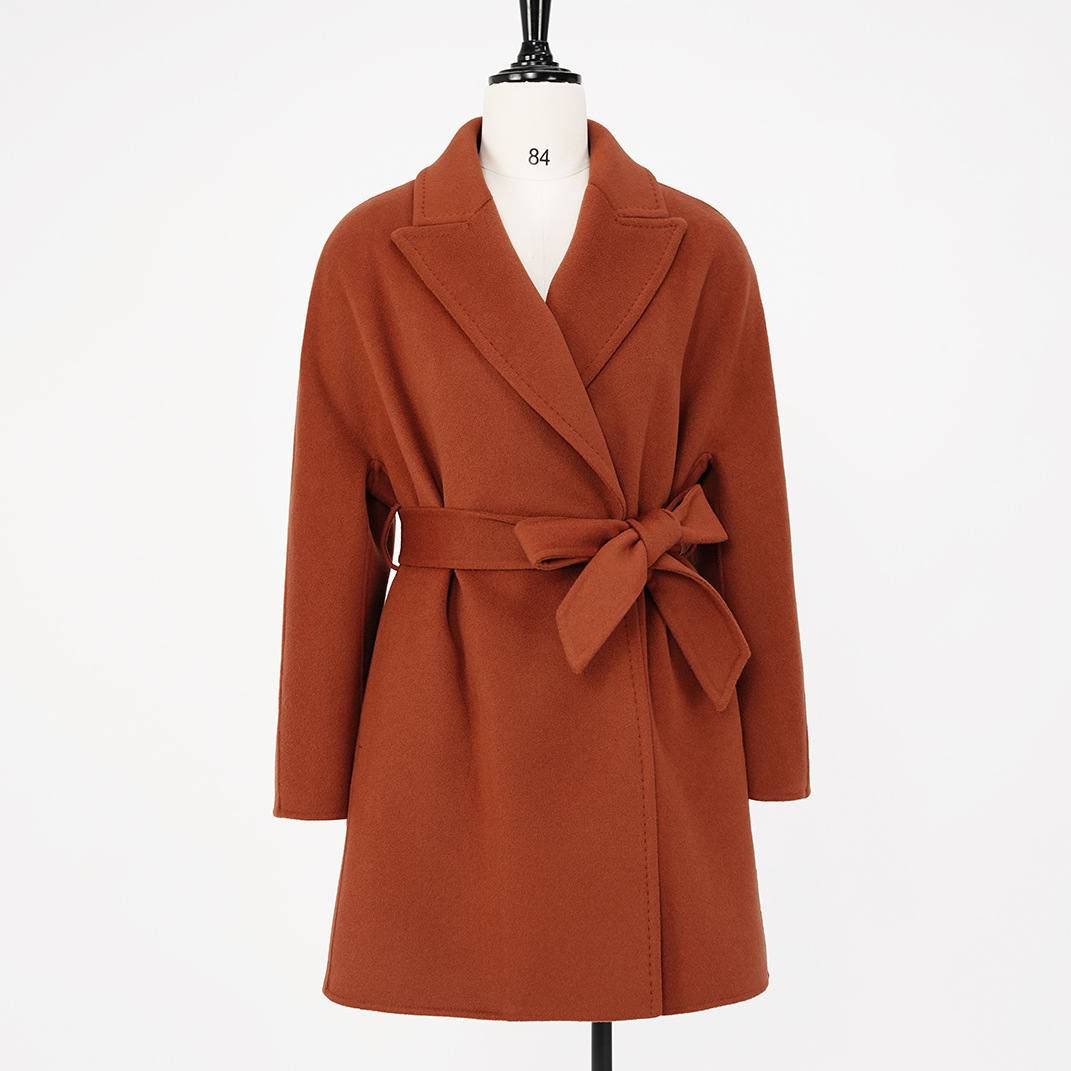 韩版宽松简约双面羊绒大衣女黑色短款小个子批发高档女装工厂现货