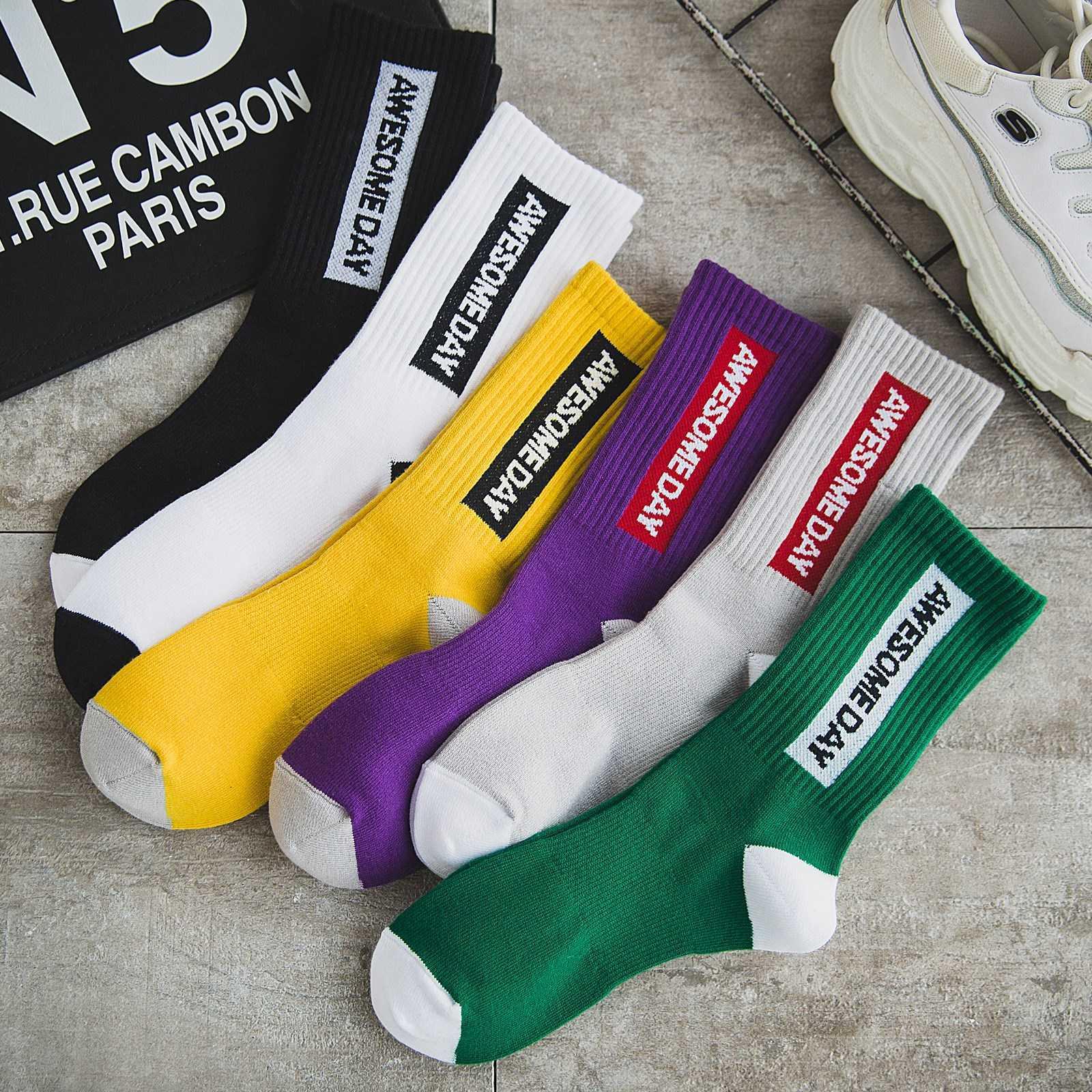 休闲袜子女 中筒 韩版高邦潮流长筒长款嘻哈男士纯棉韩国日系街头