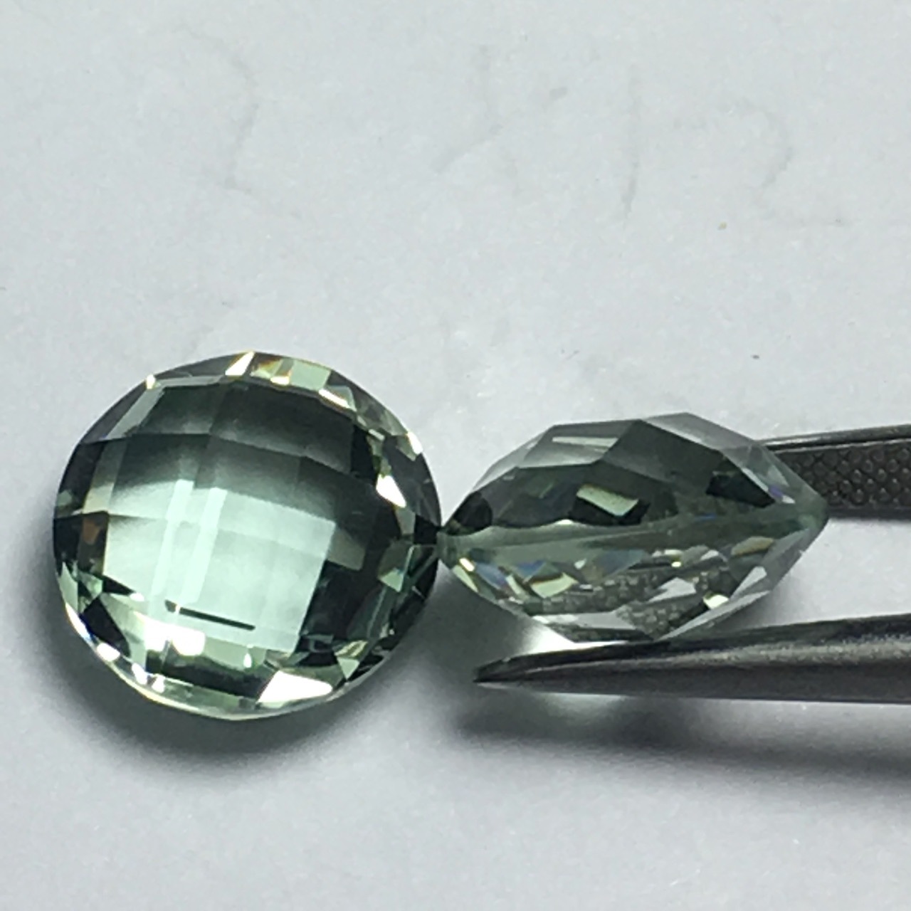 批发合成绿紫晶压电水晶双格面圆形7.5mm 9mm双龟