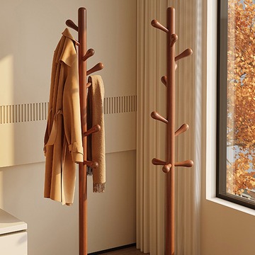 客厅衣架落地衣帽架实木入户创意门口加粗加厚简易单杆立式挂衣架