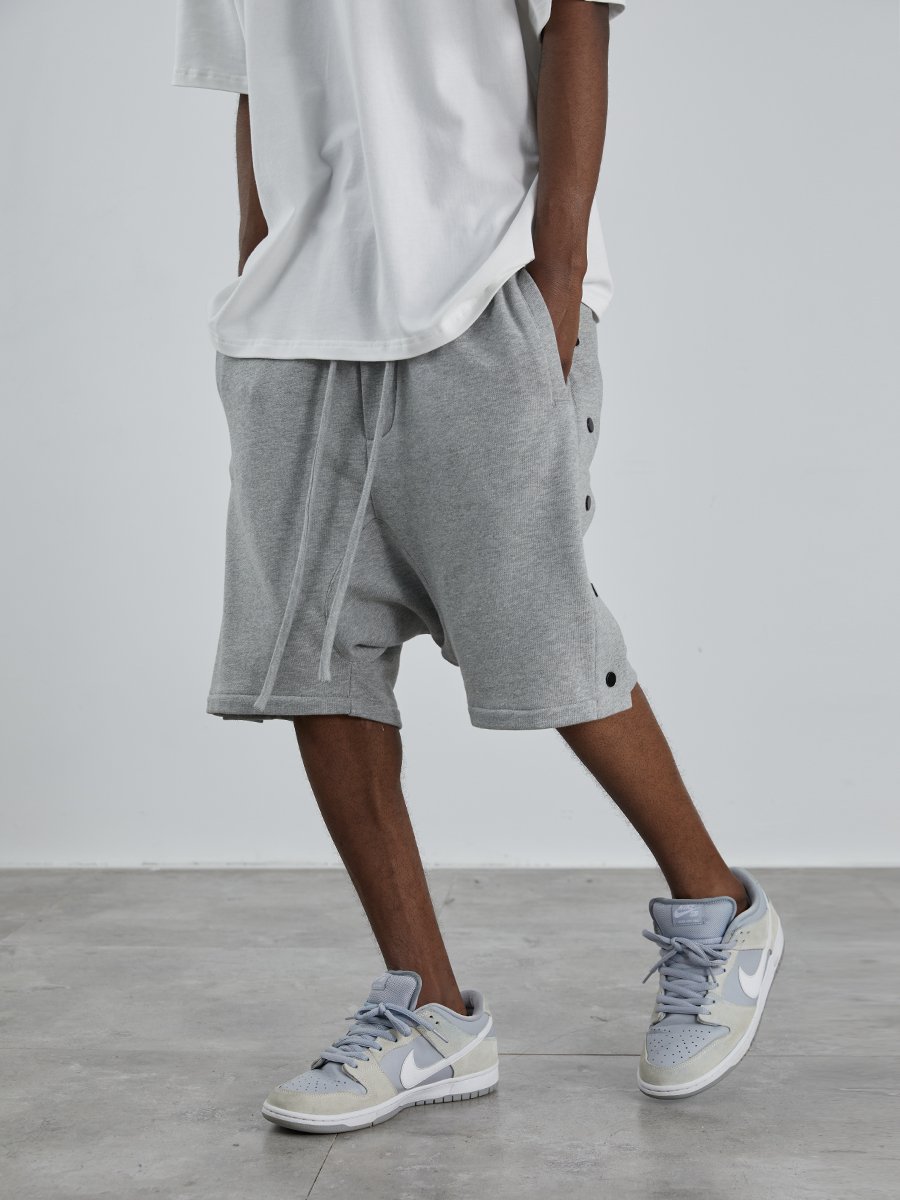 肌肉健身高街纯棉fog风排扣运动纽扣五分裤侧开灰色纯色男女短裤