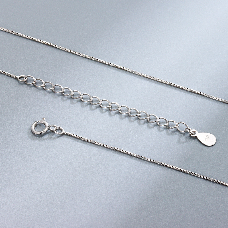 S925 Sterling Silver Necklace for Women without Pendants Choker Single Chain Box Chain Diy All-Match Clavicle Chain Light Luxury Design Necklace