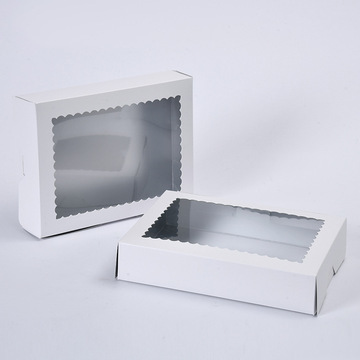 开窗甜品盒烘焙食品打包盒白卡纸透明方形西点甜品糕点盒可定制