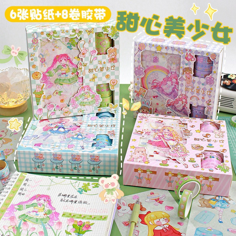 creative cartoon stickers diy notebook gift box pet waterproof luggage personalized stickers cute hand account tape set