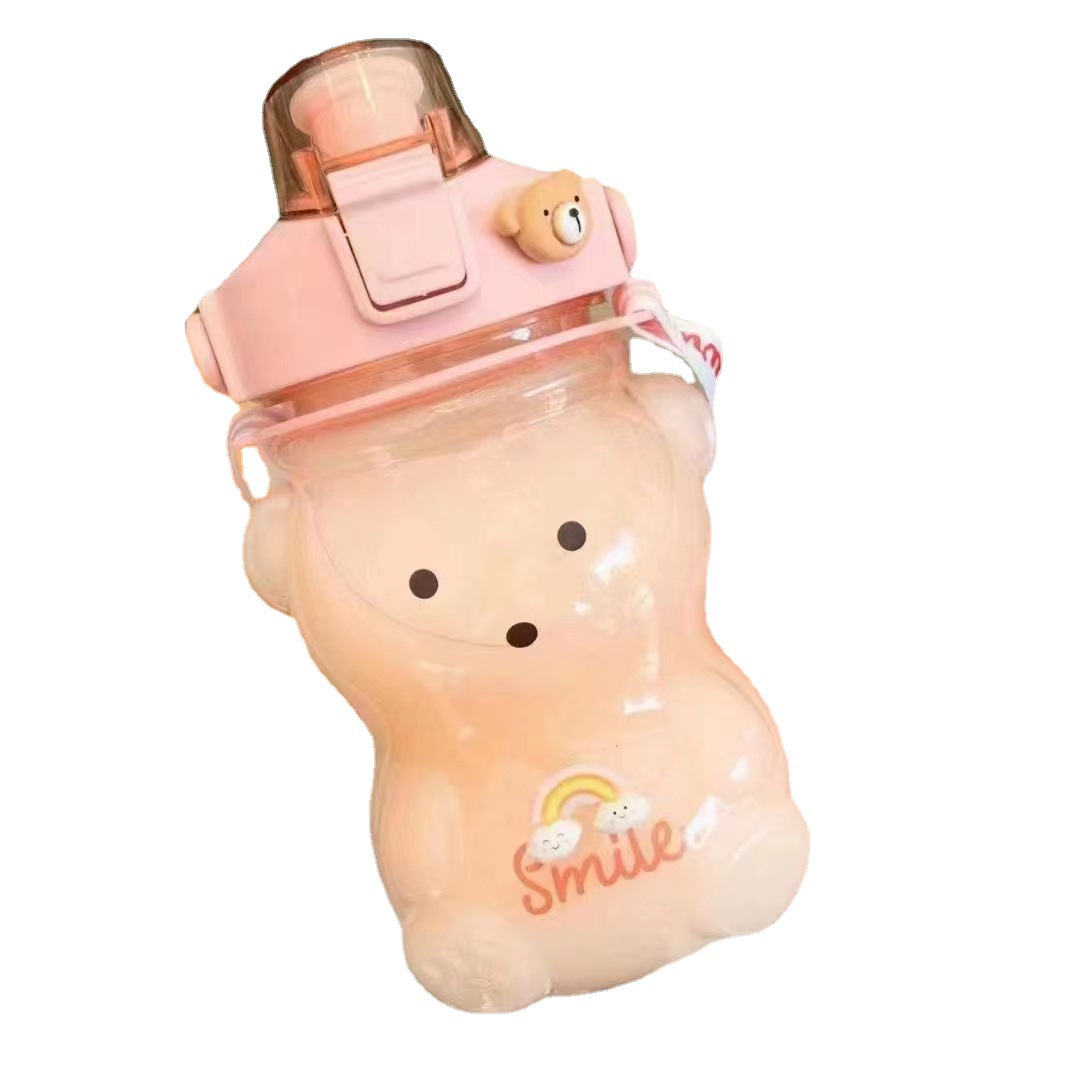 New PC Plastic Big Belly Cup Internet Celebrity Portable Large Capacity Cup with Straw Children Student Children Cute Bear Kettle