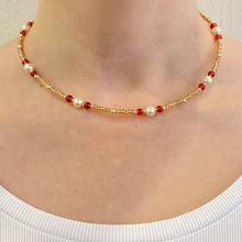 欧美ins博主网红同款彩色串珠项链女 高级时髦天然淡水珍珠锁骨链