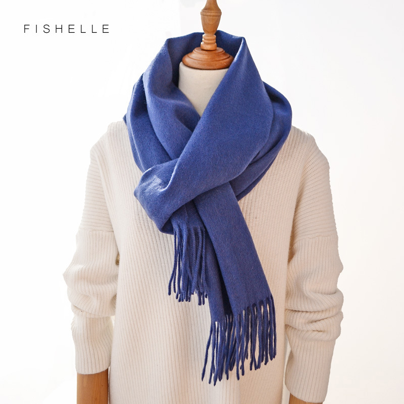 湖蓝色羊毛围巾女柔软保暖纯色蓝色羊绒围脖男士情侣冬季生日礼物