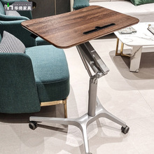 气动升降桌站立简约式自动沙发床边可移动懒人办公桌实木演讲台桌