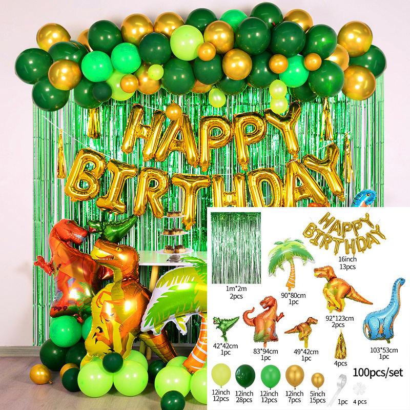 Cross-Border Dark Green Dinosaur Balloon Set Children's Birthday Dinosaur Theme Party Aluminum Balloon Decorations Arrangement Props