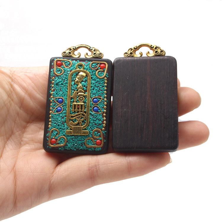 古风尼泊尔平安牌黑檀木唐卡吊牌佛珠项链象神毛衣链挂件