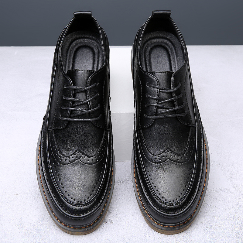 2023年春季新款韩版布洛克男鞋百搭英伦厚底男士商务休闲皮鞋