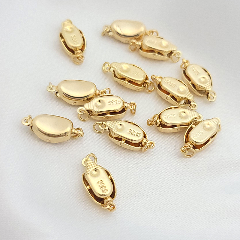 铜镀18k真金保色元宝扣枕头豌豆扣珍珠插棒扣diy手链项链收尾配件