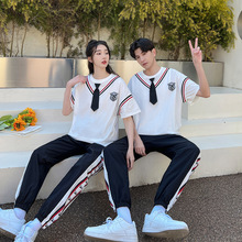 运动会学生班服夏季韩版学院风情侣短袖套装初高中生演出比赛校服