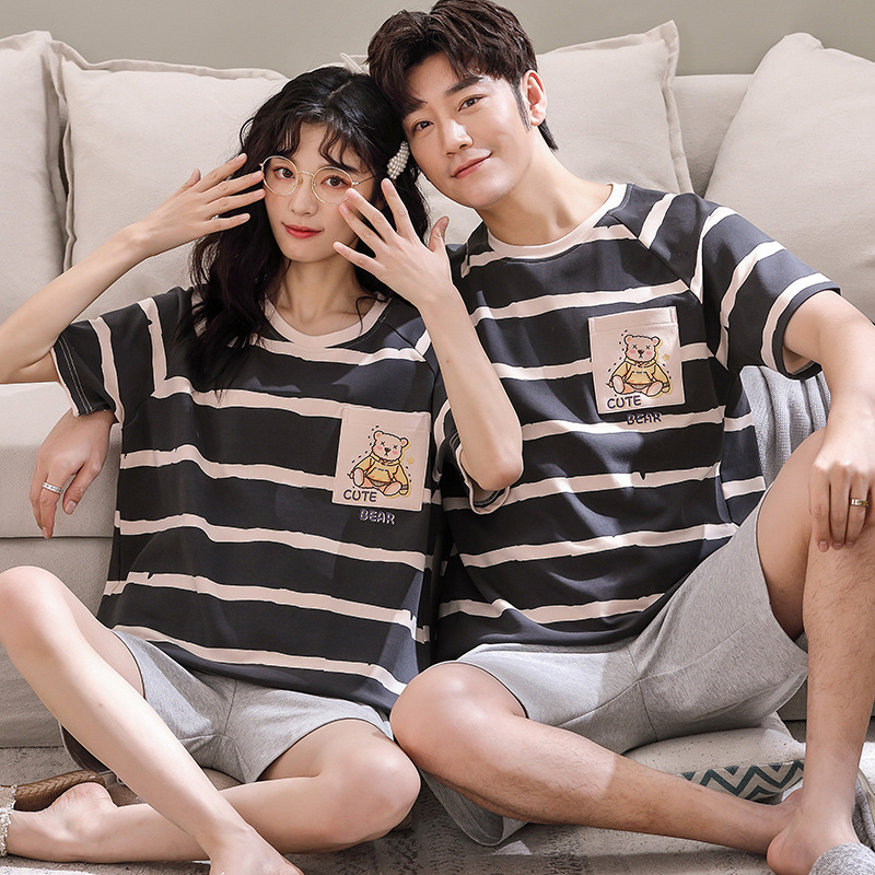 夏季情侣睡衣卡通可爱女夏家居服男士短袖短裤韩版宽松套装情侣装
