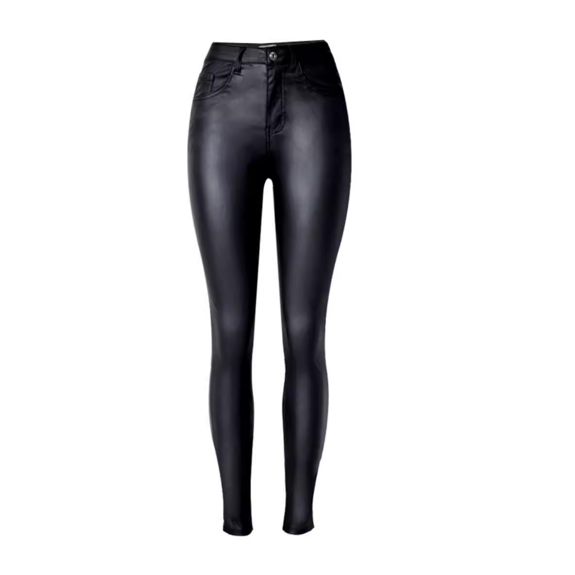 欧美女装高腰修身弹力涂层仿皮裤牛仔小脚裤pu口袋机车jbp007