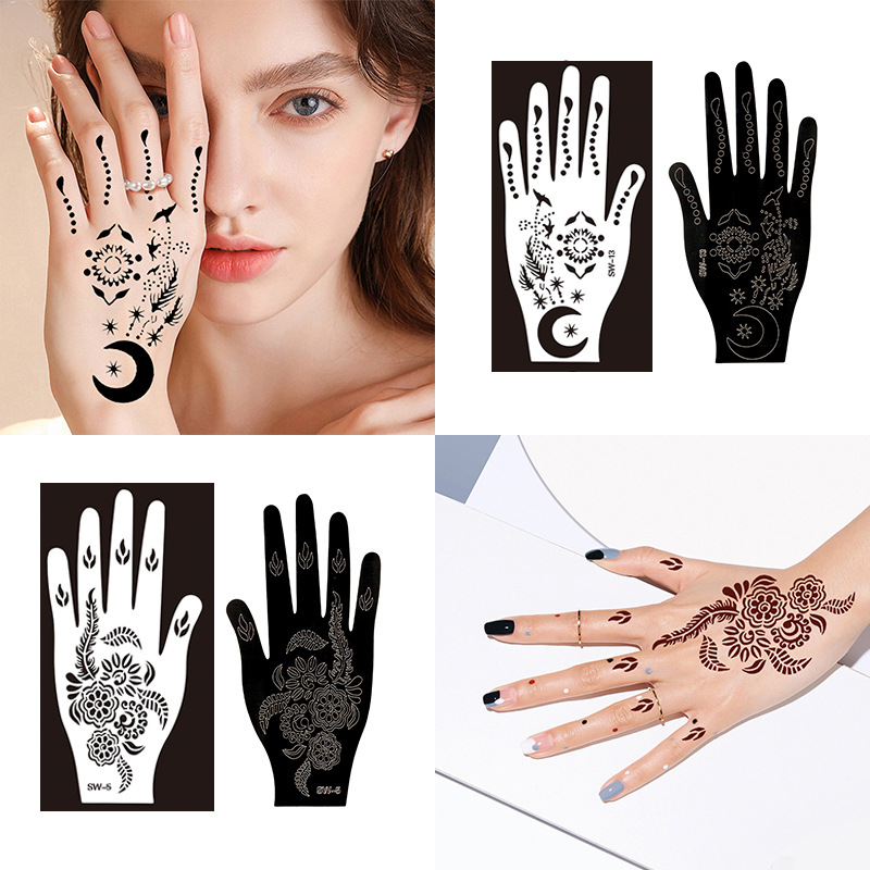 Flower Hand Hand Hand Painted Tattoo Template India Lily Magnolia Cream Hollow Tattoo Hand Shape Palm Template Tattoo Sticker